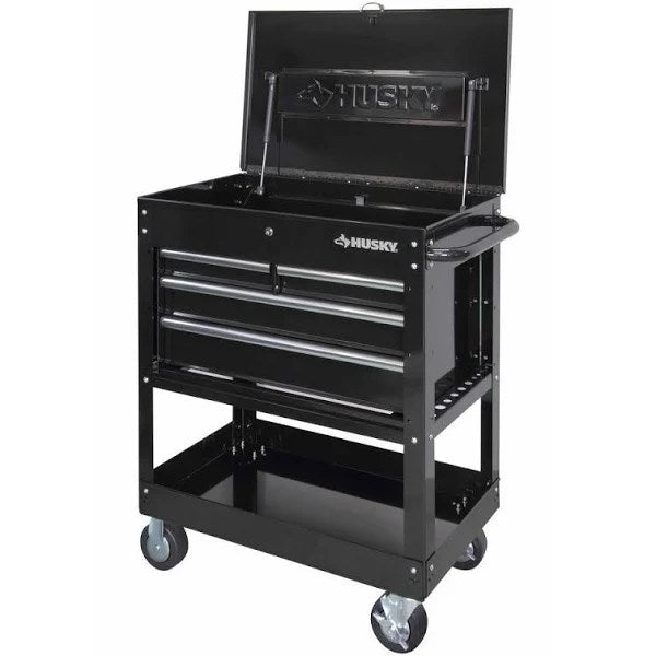Husky 33 in. W 4-Drawer Mechanics Tool Utility Cart in Gloss Black