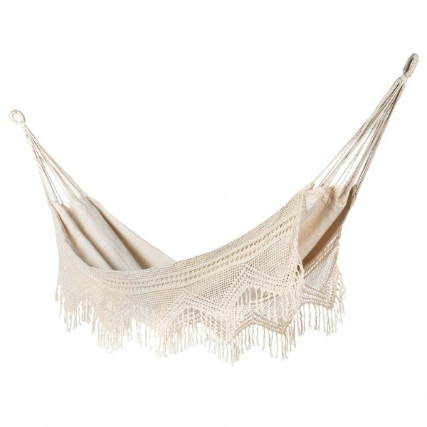 Sol Living Bahia Brazilian 7.25 ft. Portable Double Crochet Cotton Hammock Bed in Natural