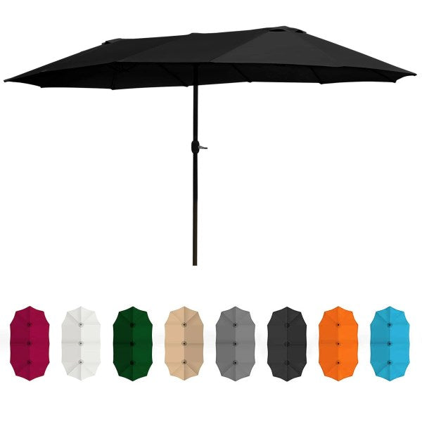 Belleze 15 ft Extra Large Outdoor Market Patio Umbrella Double-Sided Design with Crank, Black