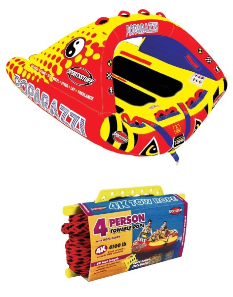 Sportsstuff 53-1750 Poparazzi Triple Rider Inflatable Towable Tube Tow Rope