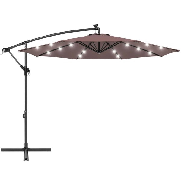 Best Choice Products 10ft Solar LED Offset Hanging Outdoor Market Patio Umbrella Easy Tilt Adjustment - Deep Taupe