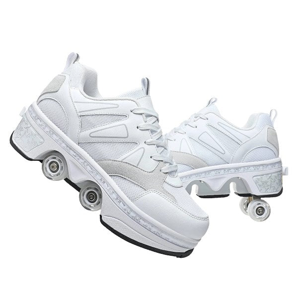 Roller Skates for Women Outdoor,Parkour Shoes with Wheels for Girls/Boys,Kick Rollers Shoes Retractable Adults/Kids,Quad Roller Skates Men,Unisex