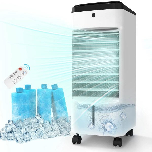 Seeper Evaporative Cooler Portable - 4 in 1 Air Conditioner Fan 70 Wide Oscillating Air Cooler 3 Speeds Room Cooler Water Tanks Washable 12H Time