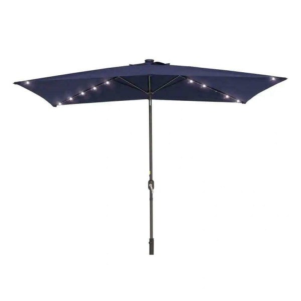 Sonkuki Solar LED 10 ft. x 6.5 ft. Aluminum Patio Rectangle Market Umbrella in Navy Blue with Push-Button Tilt
