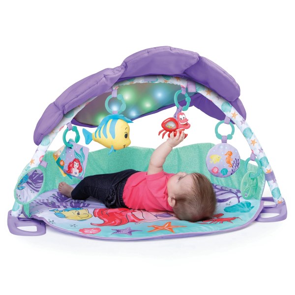 Bright Starts The Little Mermaid Twinkle Trove Light-Up Musical Baby Activity Gym with Tummy Time Pillow, Newborn+