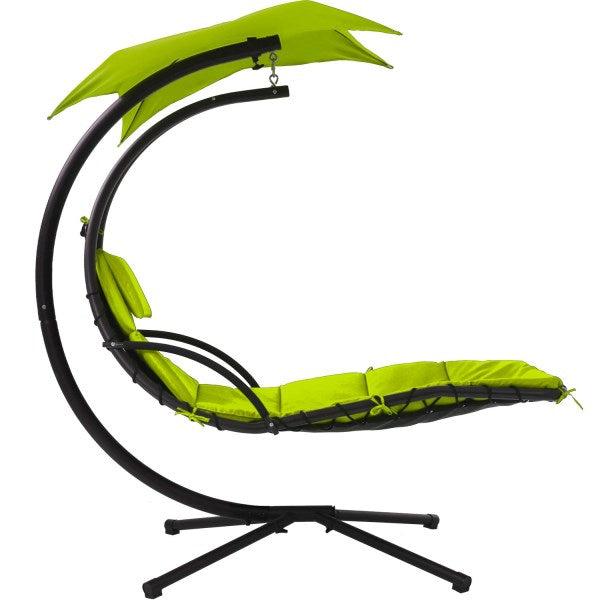 Hanging Chaise Lounge Swing Chair with Umbrella Canopy, Green