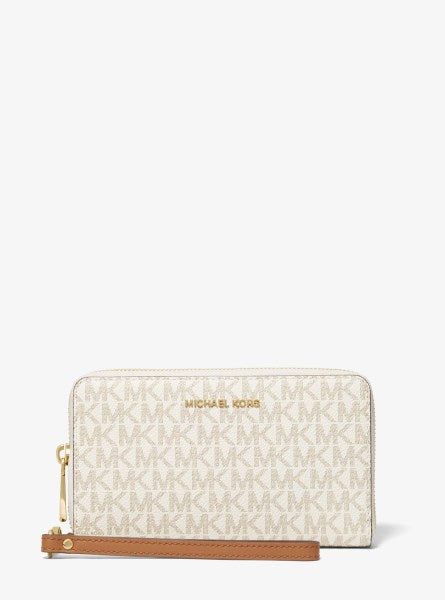 Michael Kors Signature Logo Jet Set Large Flat Multifunction Phone Case - Vanilla