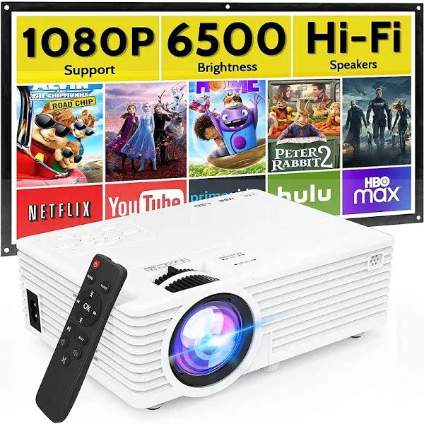 Mini Video Projector With 6500 Brightness, 1080p Supported, Portable