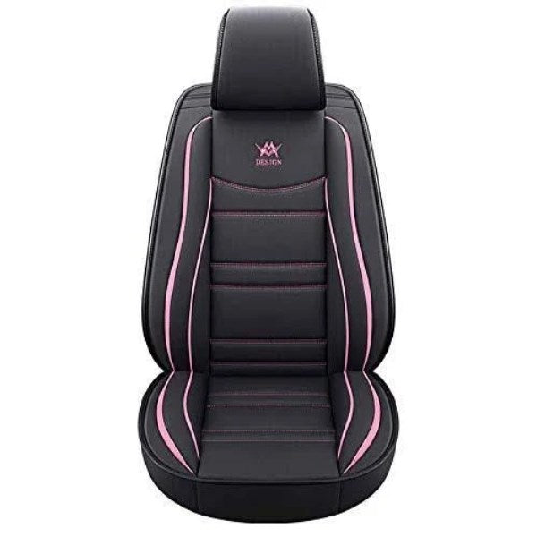 Luxury Leather Auto Car Seat Covers 5 SEATS Full Set Universal Fit(Black-Pink)