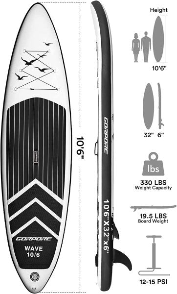 Gorpore Paddle Board, 10ft/10.6ft Inflatable Paddle Board, Stand up Paddle Board with Premium SUP Accessories & Backpack, Emergency Repair Kit,