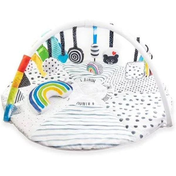 Sassy Stages Developmental Gym with Built-in Instructions, Ages 0+, Tummy Time Activity Playmat, Size: 37 x 37 x 2, White