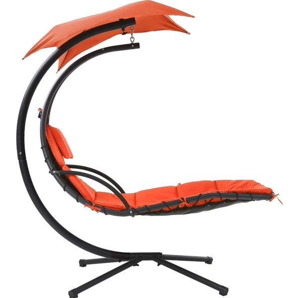 Hanging Chaise Lounge Swing Chair with Umbrella Canopy