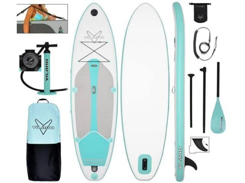 PathFinder Inflatable SUP Stand Up Paddle Board from Vilano, Complete KIT: Board, Fin, Pump, Paddle