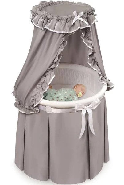 Badger Basket Empress Round Baby Bassinet with Canopy - Gray/White
