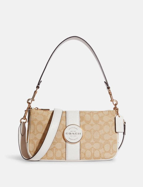 Coach North South Lonnie Crossbody in Signature Jacquard Light Khaki Chalk