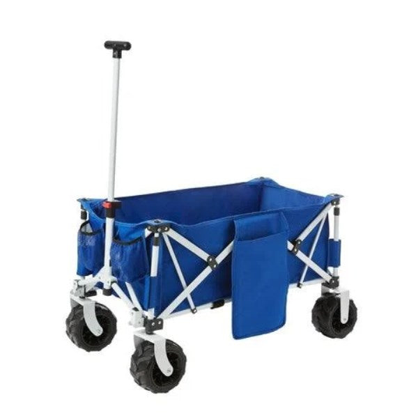 Mainstays Folding All-Terrain Wide-Track Wheeled Beach Wagon, Blue