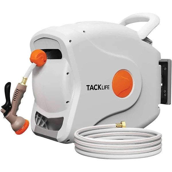 Tacklife HR8 100 Foot Retractable Wall-Mount Hose Reel, White