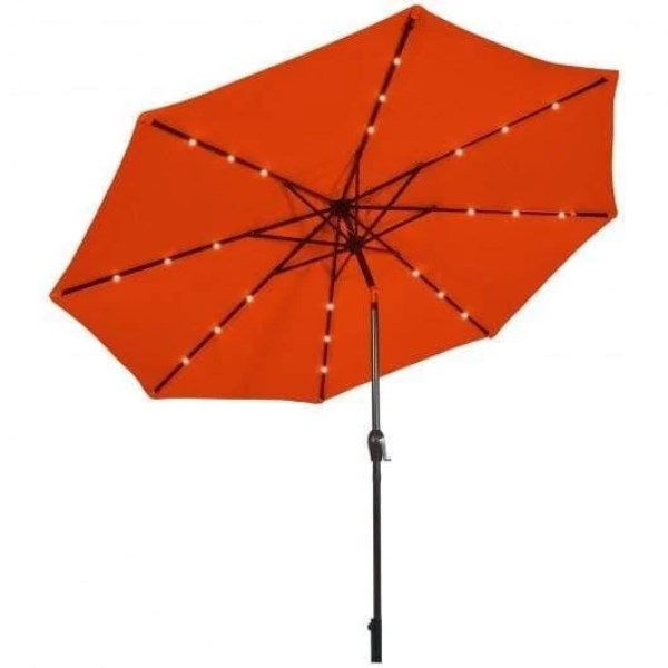 10 Solar LED Lighted Patio Market Umbrella Shade Tilt Adjustment Crank - Orange