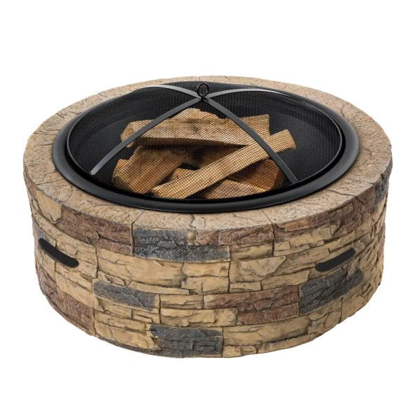 Bartolomeus Cast Stone Wood Burning Fire Pit Latitude Run Finish: Cast Stone, Size: 20.5 H x 28 W x 28 D