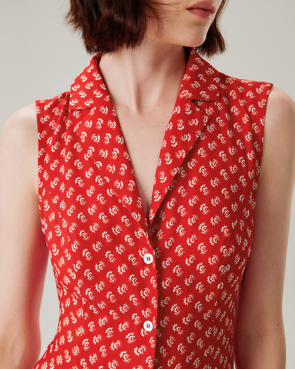 Red Floral Button Sleeveless Maxi Dress