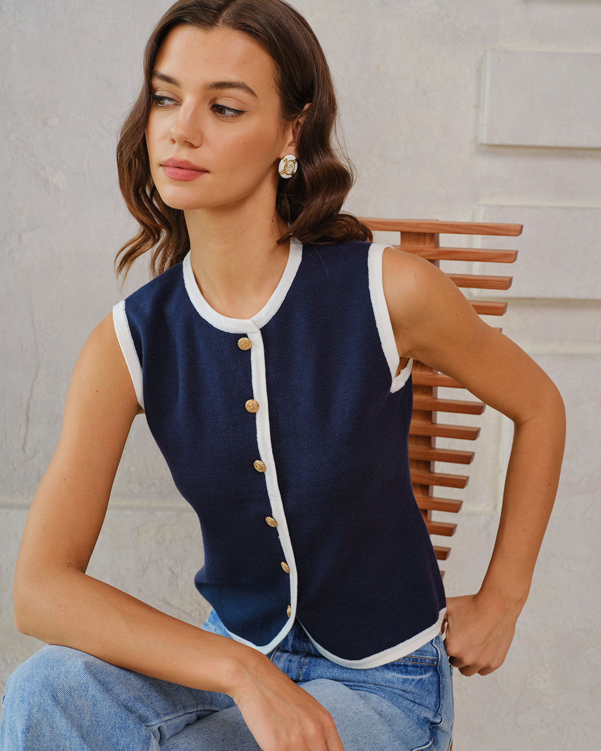 Navy Contrasting Knit Vest