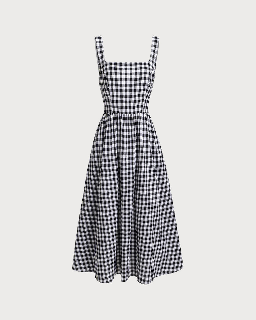 Black Plaid Square Neck Pocket Slip Maxi Dress