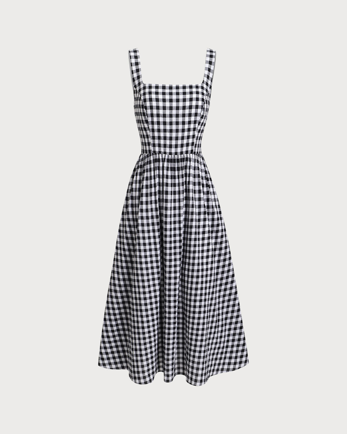 Black Plaid Square Neck Pocket Slip Maxi Dress