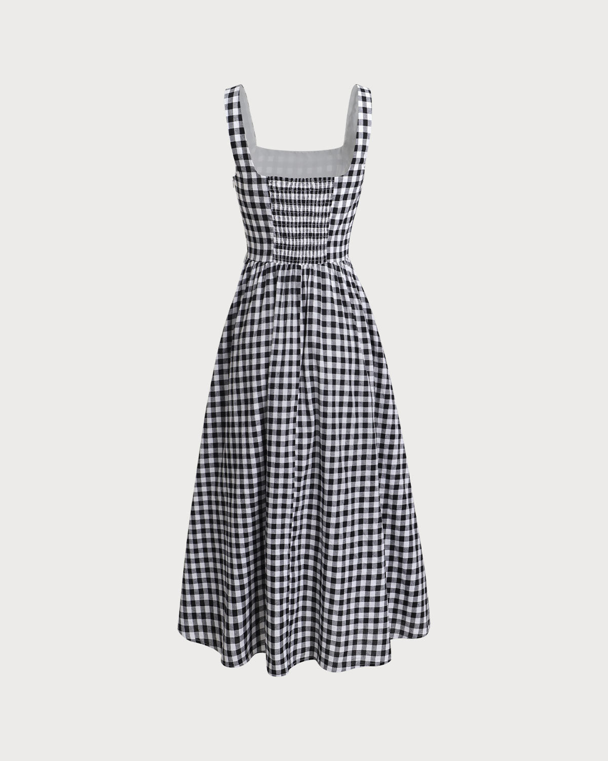Black Plaid Square Neck Pocket Slip Maxi Dress