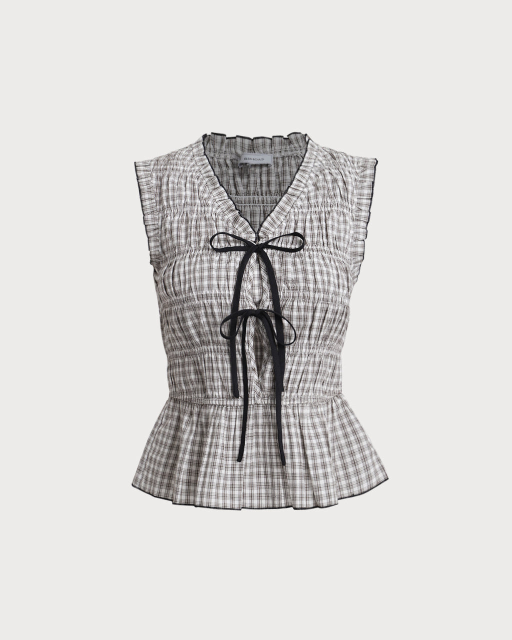 Black Plaid Bowknot Tank Top