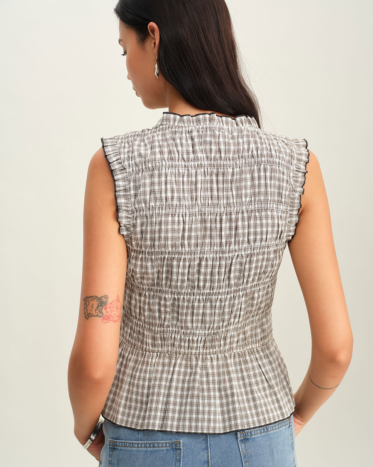 Black Plaid Bowknot Tank Top