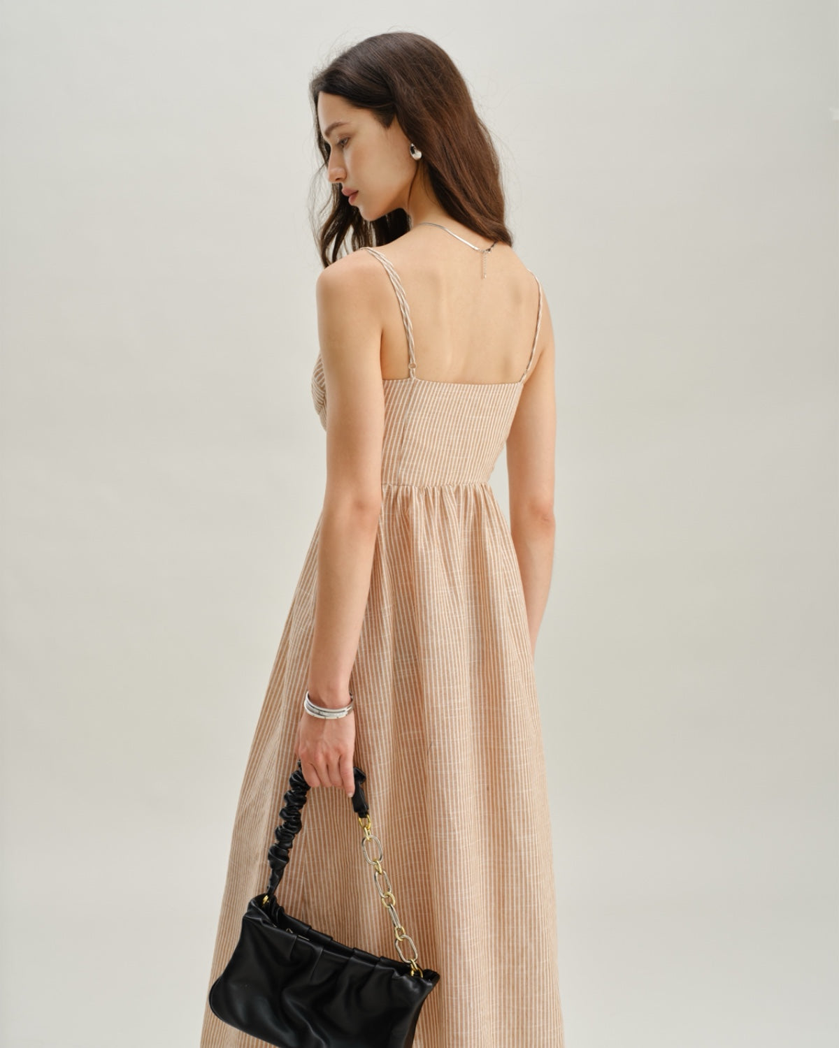 Orange Striped Sweetheart Neck Slip Maxi Dress