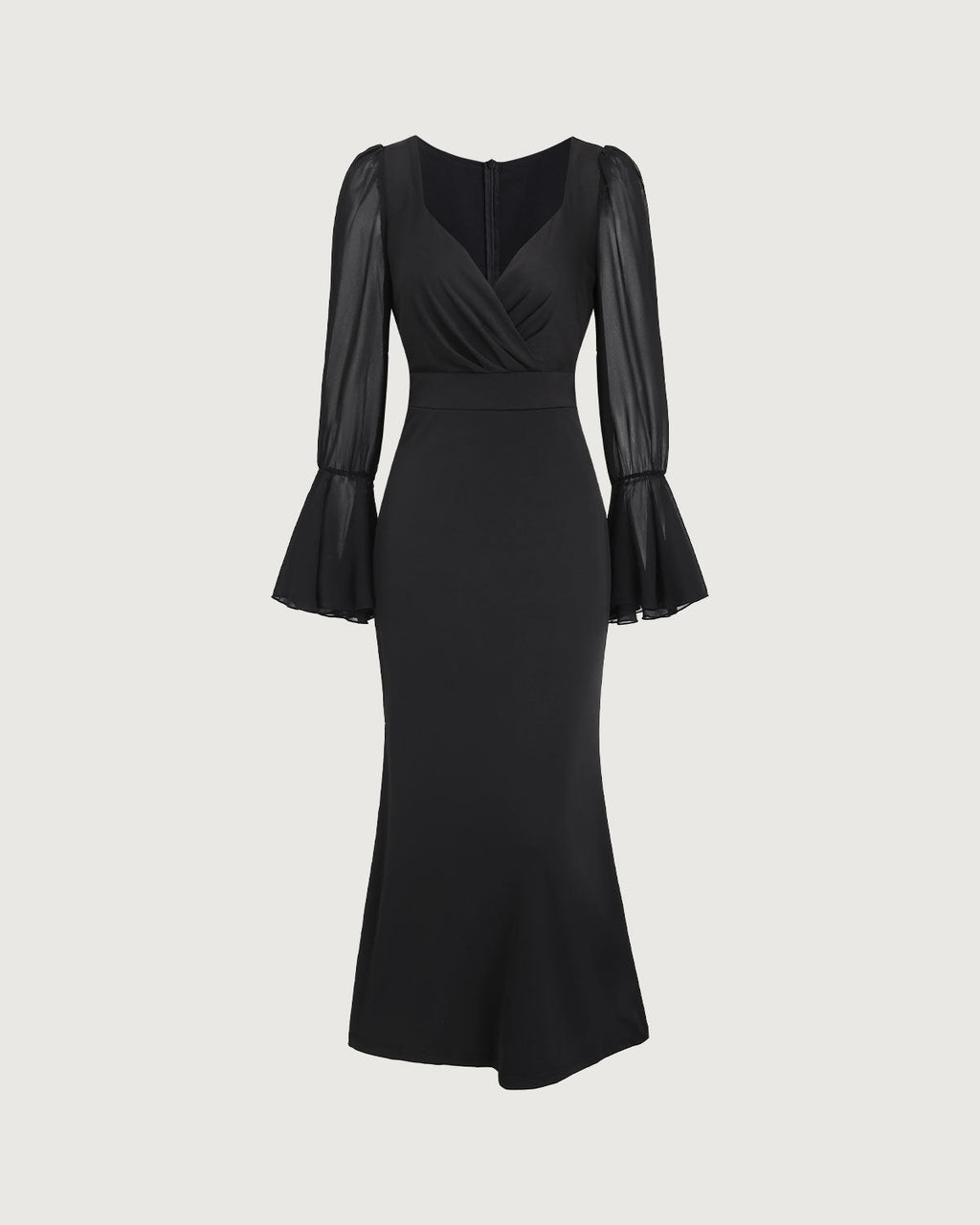 Black V Neck Bell Sleeve Maxi Dress