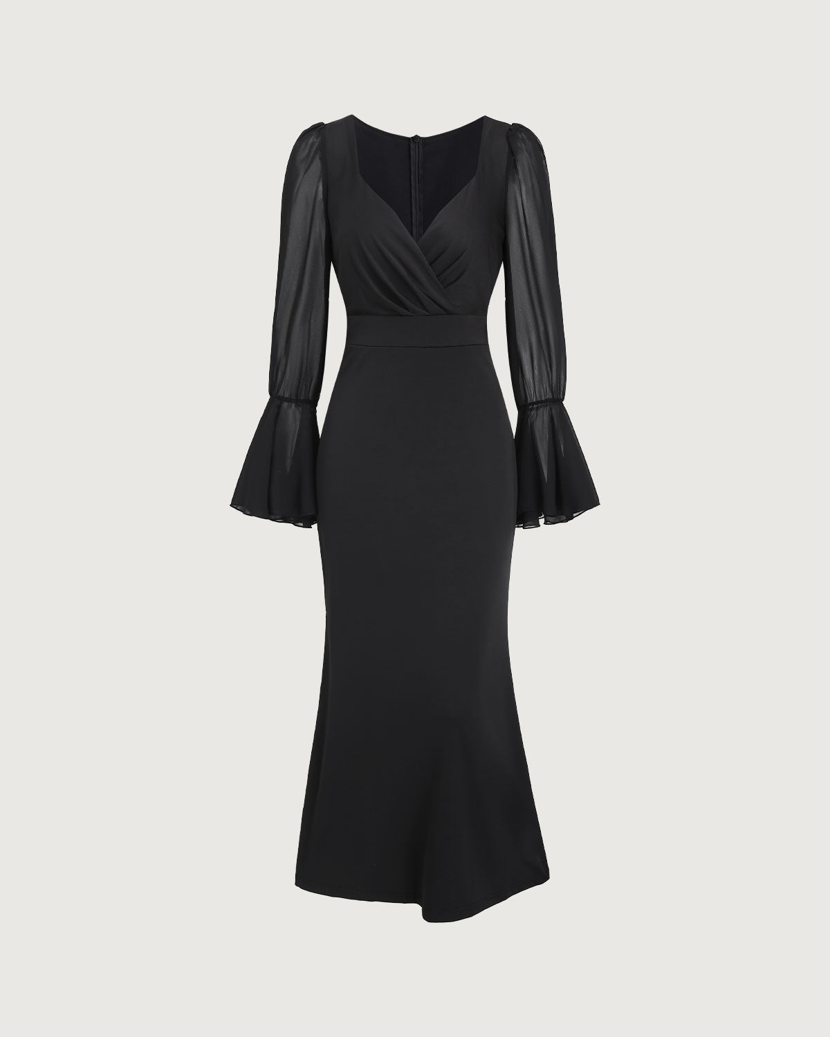 Black V Neck Bell Sleeve Maxi Dress