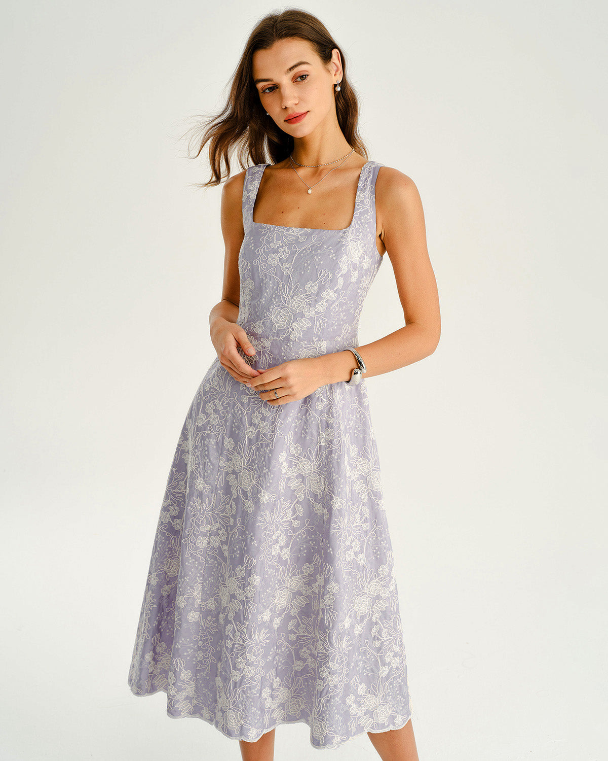 Purple Floral Slip Midi Dress