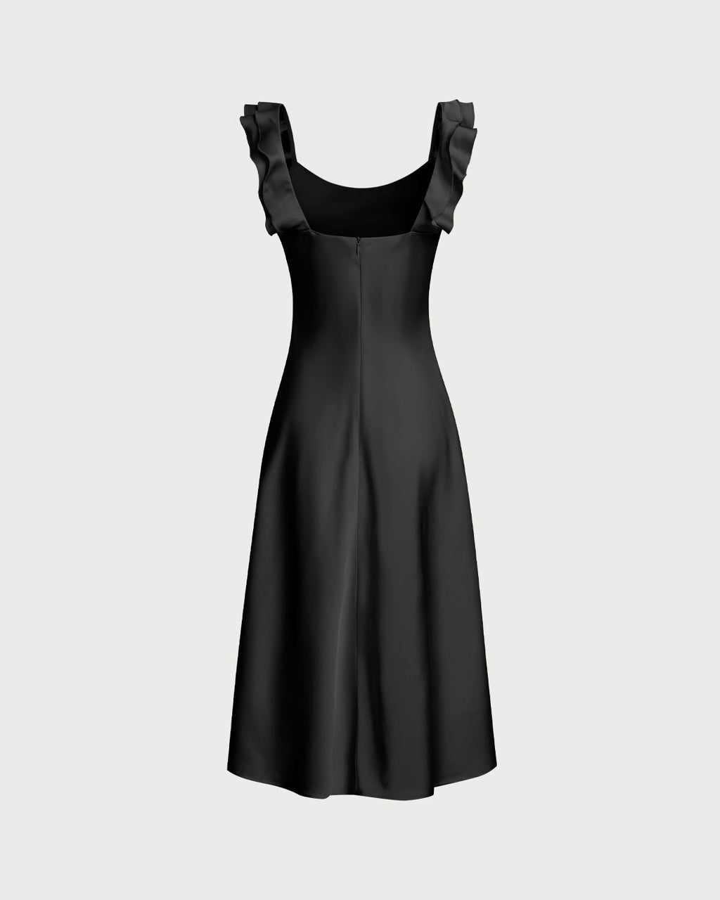 Black Ruffle Square Neck Slip Midi Dress
