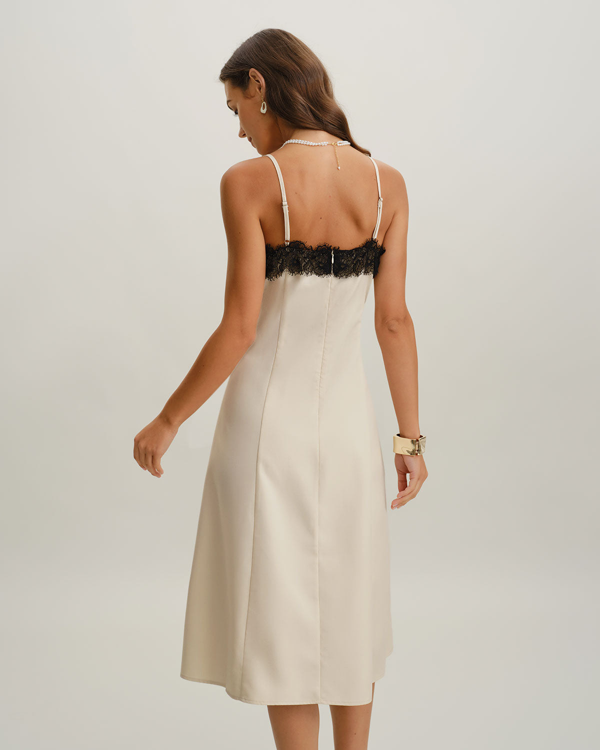 White Lace Contrasting Slip Midi Dress