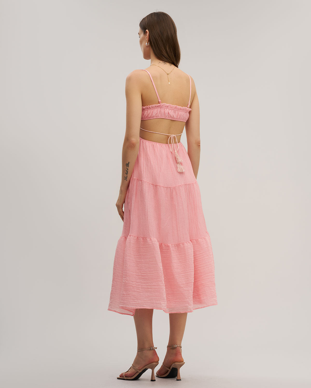Pink Ruffle Slip Midi Dress