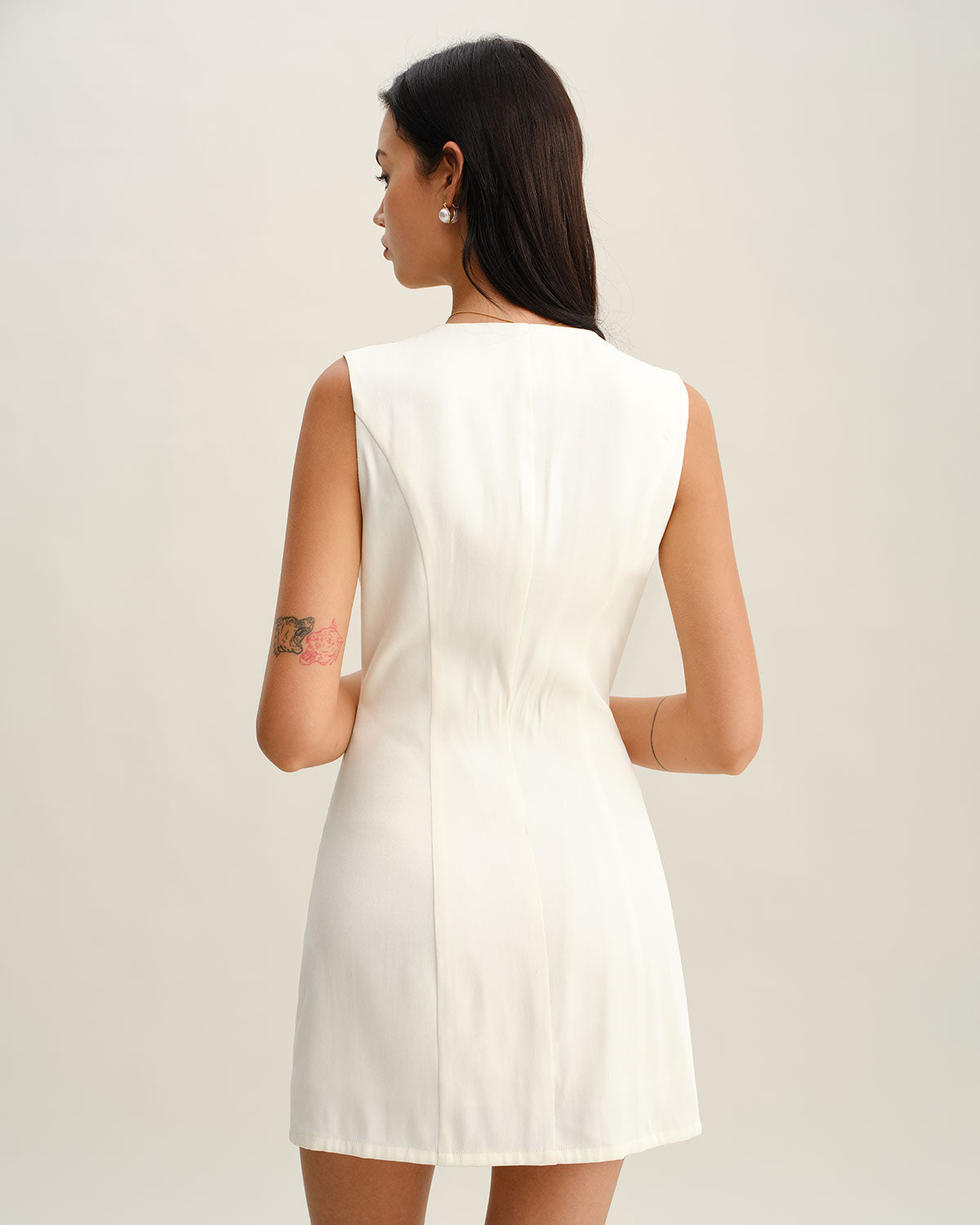 White Floral V Neck Sleeveless Mini Dress