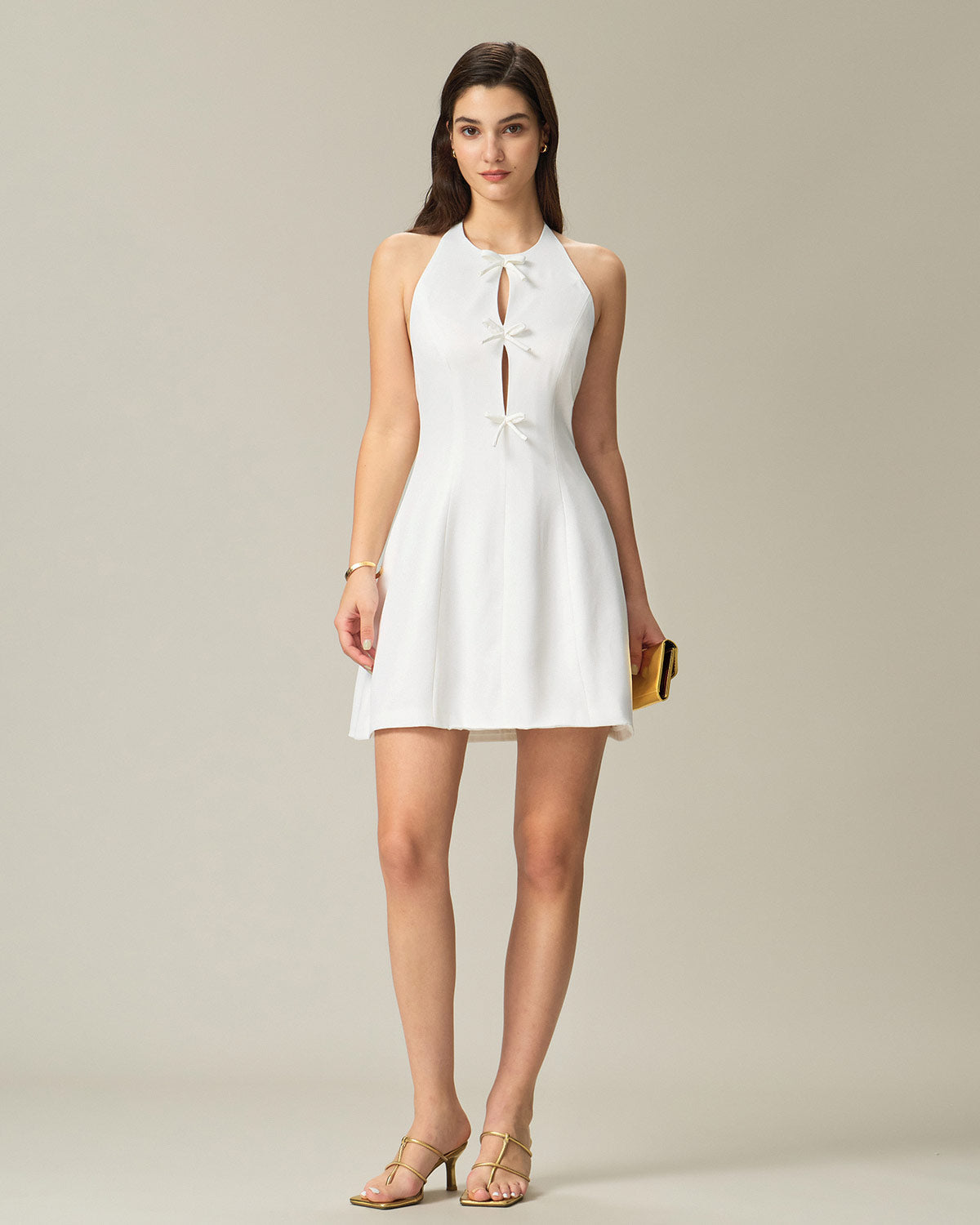 White Halter Backless Mini Dress