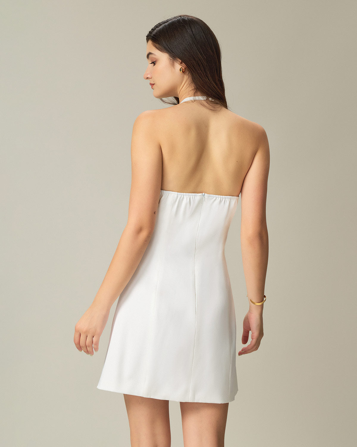 White Halter Backless Mini Dress