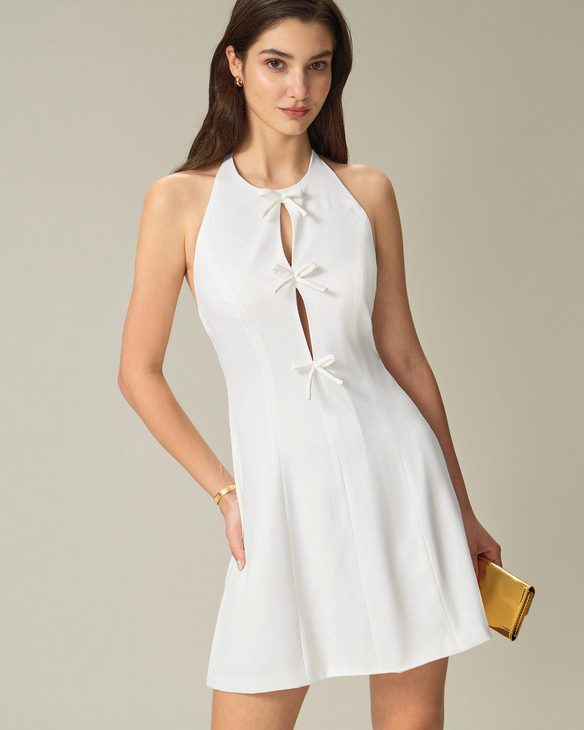 White Halter Backless Mini Dress