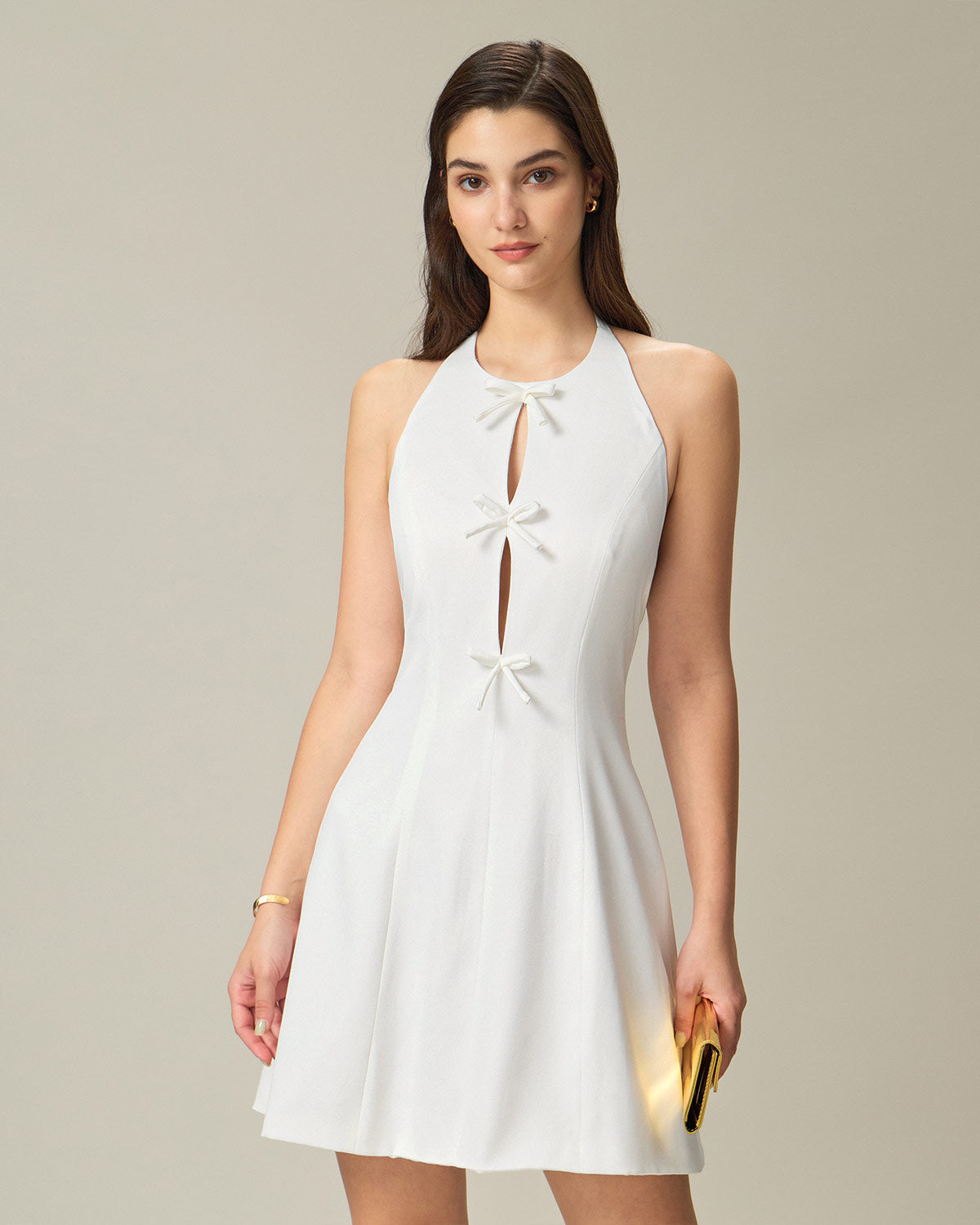 White Halter Backless Mini Dress