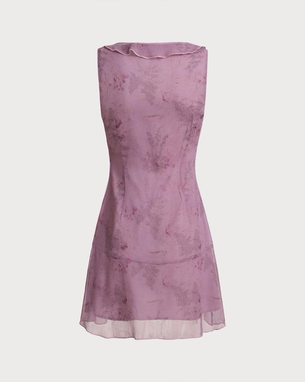 Purple Floral V Neck Ruffle Sleeveless Mini Dress