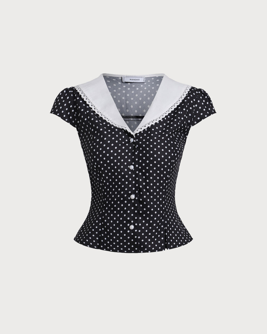 Black Polka Dot Cap Sleeve Shirt