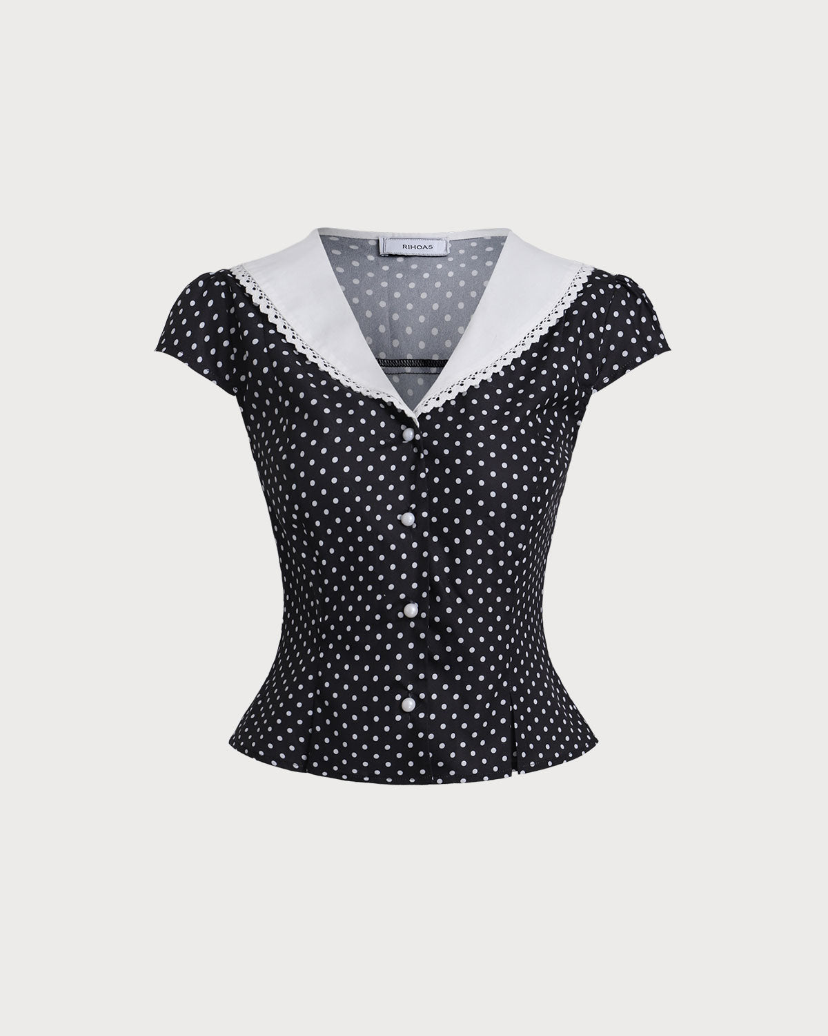 Black Polka Dot Cap Sleeve Shirt