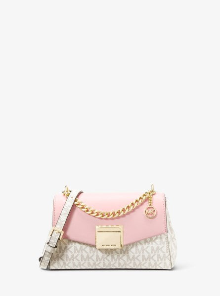 Michael Kors Outlet Lita Small Two-Tone Logo and Leather Crossbody Bag in Pink - One Size