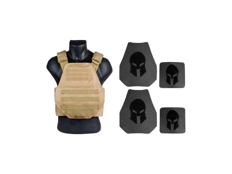Spartan Armor Systems AR500 Omega Body Armor and Shooters Cut Plate Carrier Package Special Tan Medium-Extra Large AR500PKG-SPC-CT-SPEC-KIT