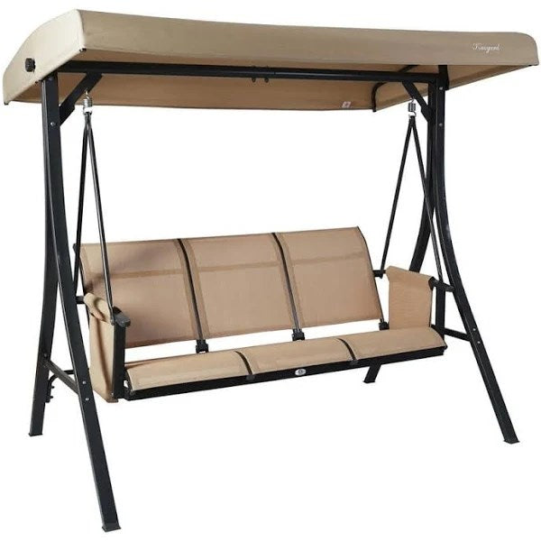Kozyard Brenda 3 Person Outdoor Patio Swing with Strong Weather Resistant Powder Coated Steel Frame and Textilence Seats(Beige)