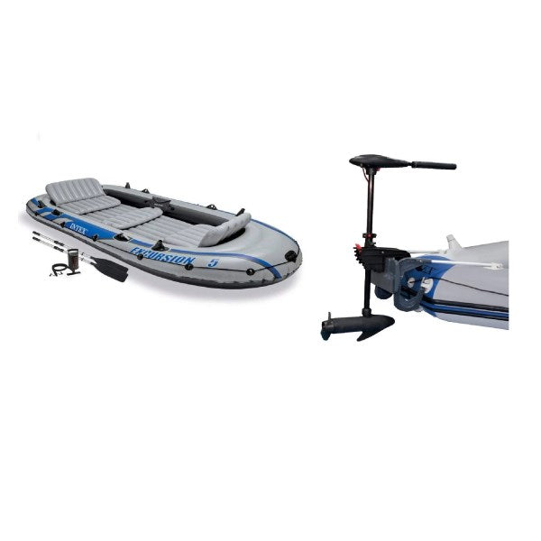 Intex 5 Person Fishing Boat Set 2 Oars & Eight Speed Trolling Motor