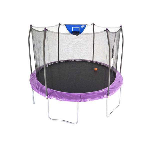 Skywalker Trampolines 12-Foot Jump N Dunk Trampoline with Enclosure Net - Basketball Trampoline, Purple, 12-Feet